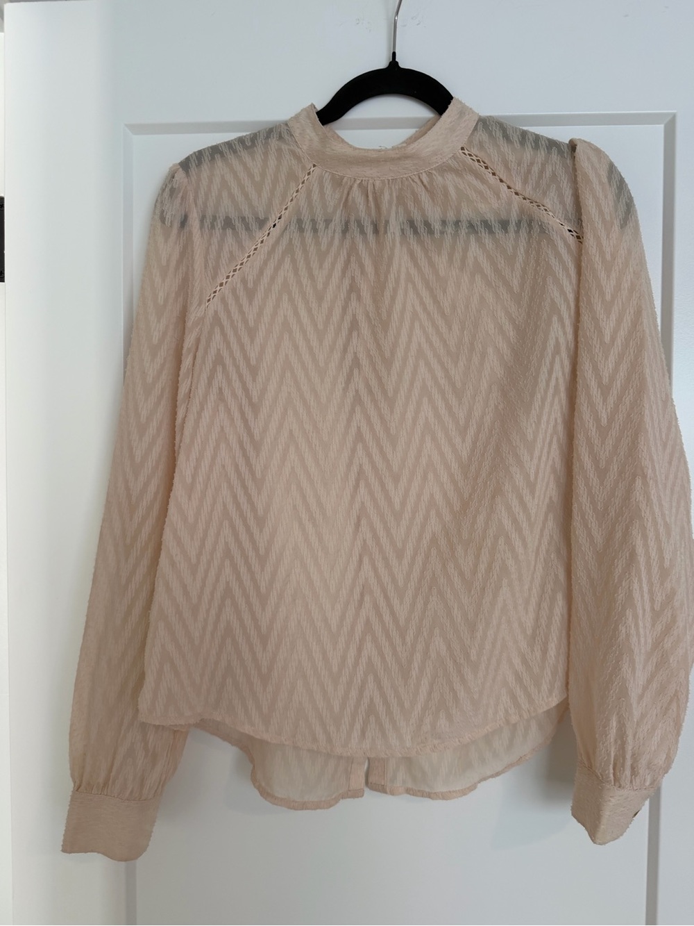 Free People Pale Beige Chevron-Textured Long Sleeve Top